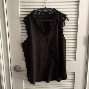 Flowy crepe black sleeveless lace detail top